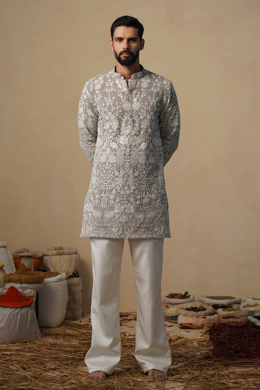 MAYURESH GREY SHORT KURTA SET