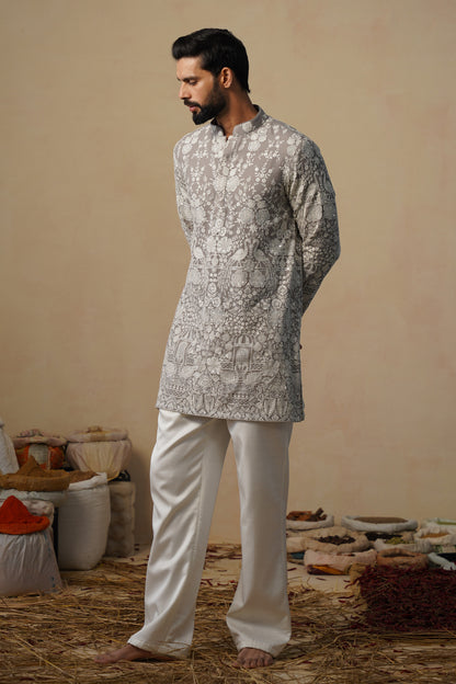 MAYURESH GREY SHORT KURTA SET