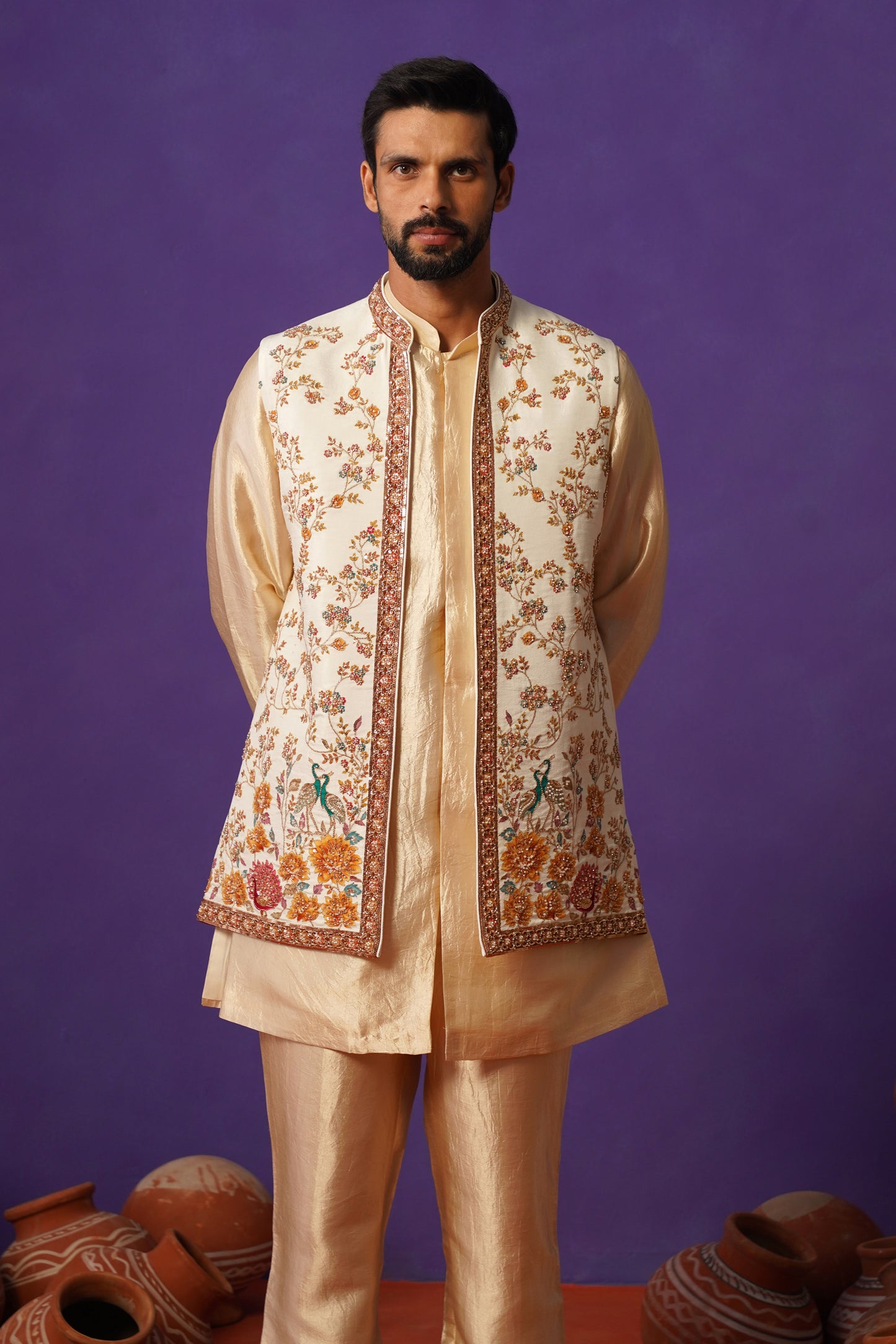 KAIRAV IVORY SHORT KURTA JACKET SET