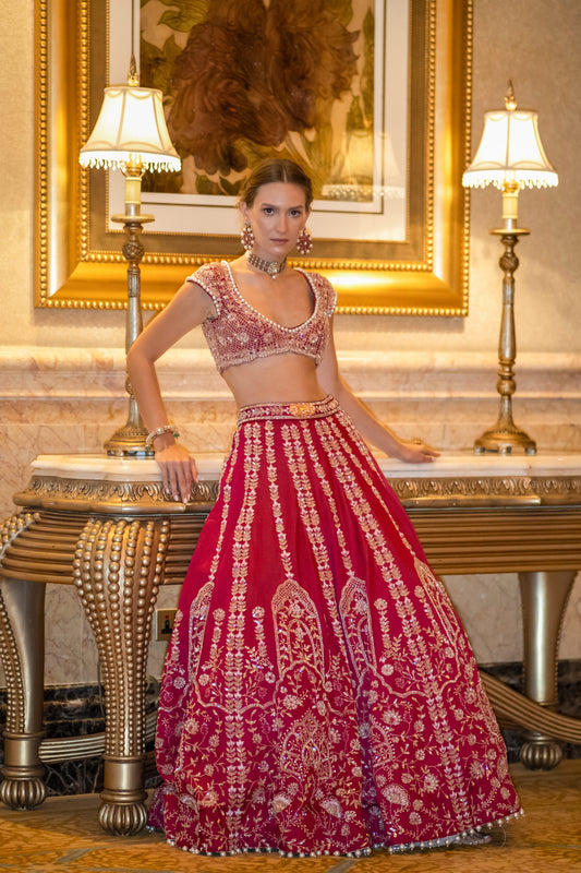 PLUM BLOSSAM RED LEHENGA SET