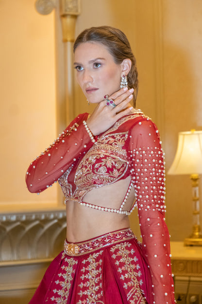 RUBEUS RED LEHENGA SET