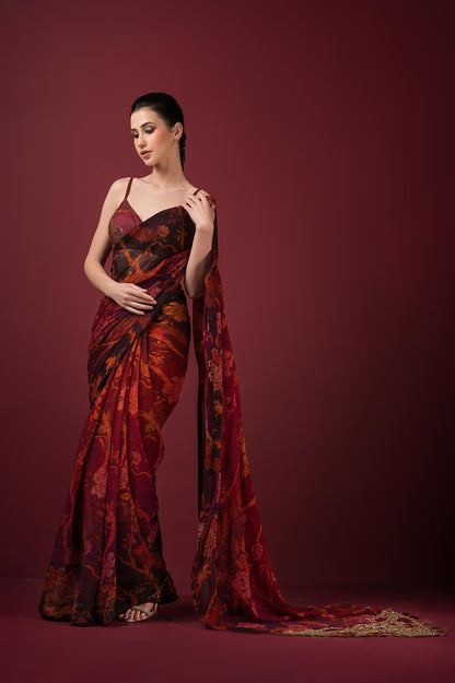 PRINTED SAREE WITH BRALETTE BLOUSE