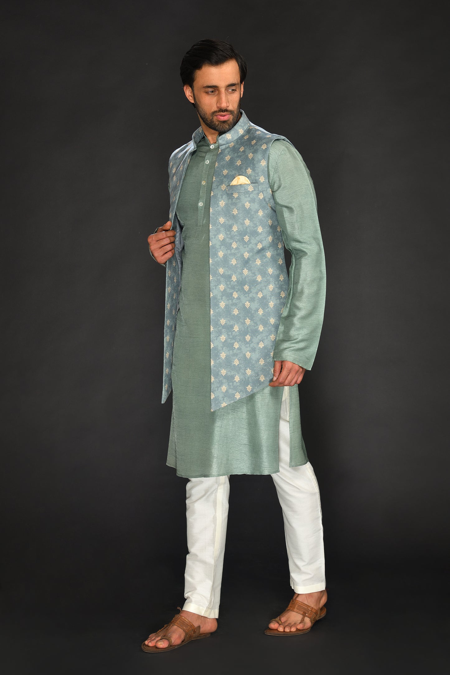 LONG BUNDI WITH KURTA AND CHURIDAR