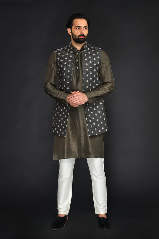 LONG BUNDI WITH KURTA AND CHURIDAR