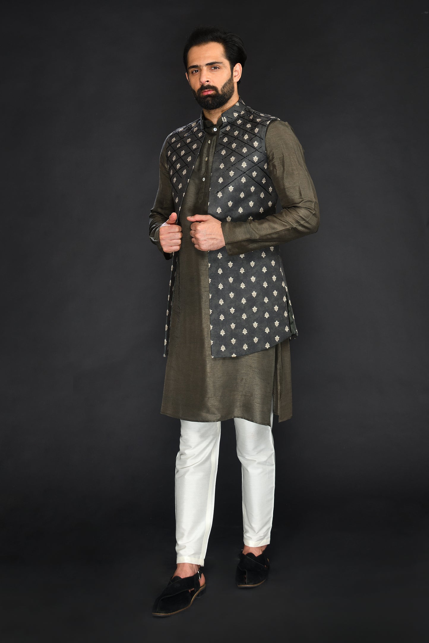 LONG BUNDI WITH KURTA AND CHURIDAR