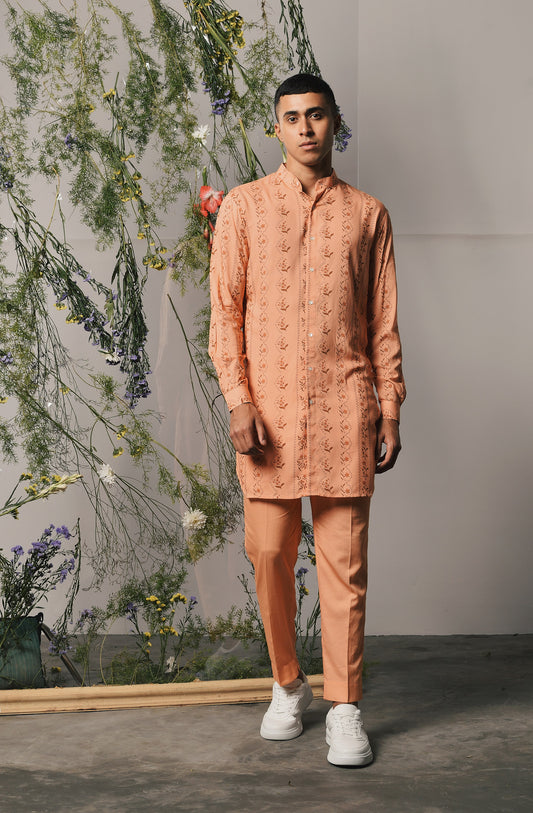 PEACH RIVIERA KURTA WITH PAJAMA