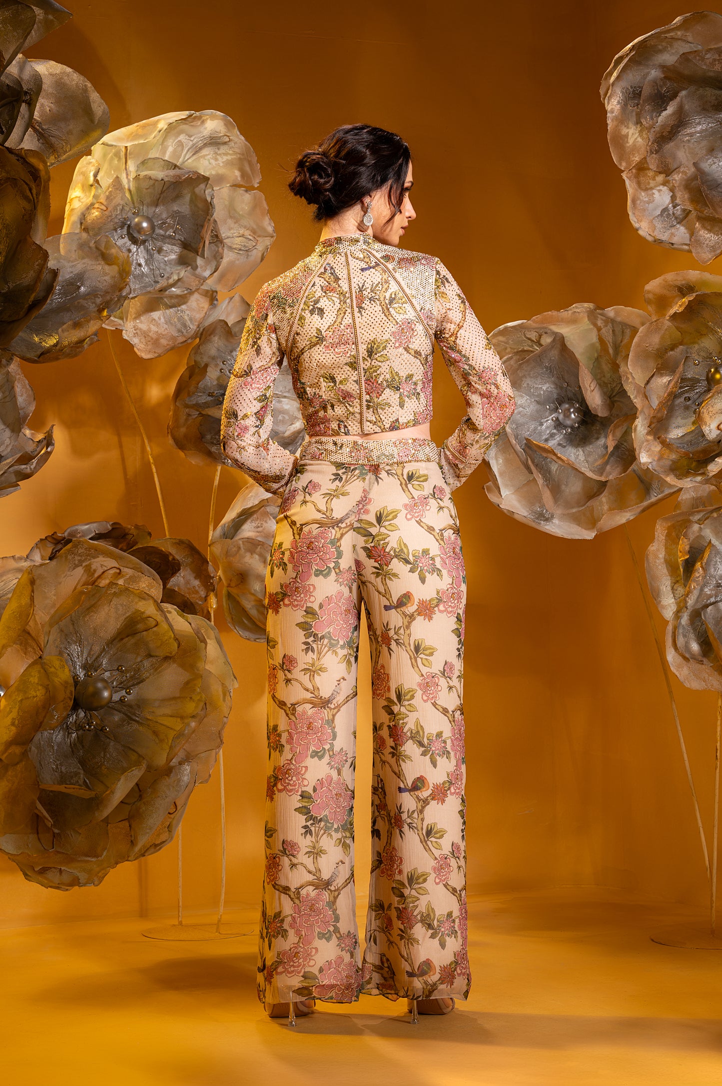PRINTED FLARED PANT WITH CROP JACKET