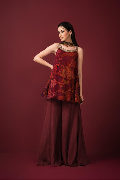 PRINTED PEPLUM AND SHARARA SET