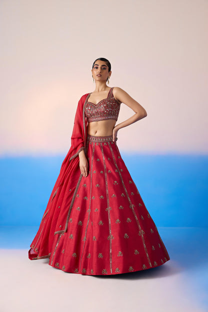 CARMINE RED LEHENGA SET