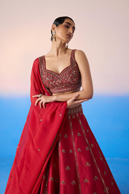 CARMINE RED LEHENGA SET