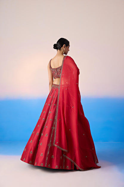 CARMINE RED LEHENGA SET