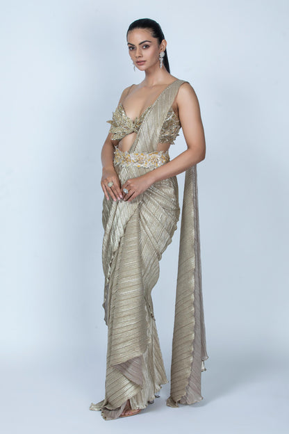 GOLDEN EMBROIDERED SAREE & BELT