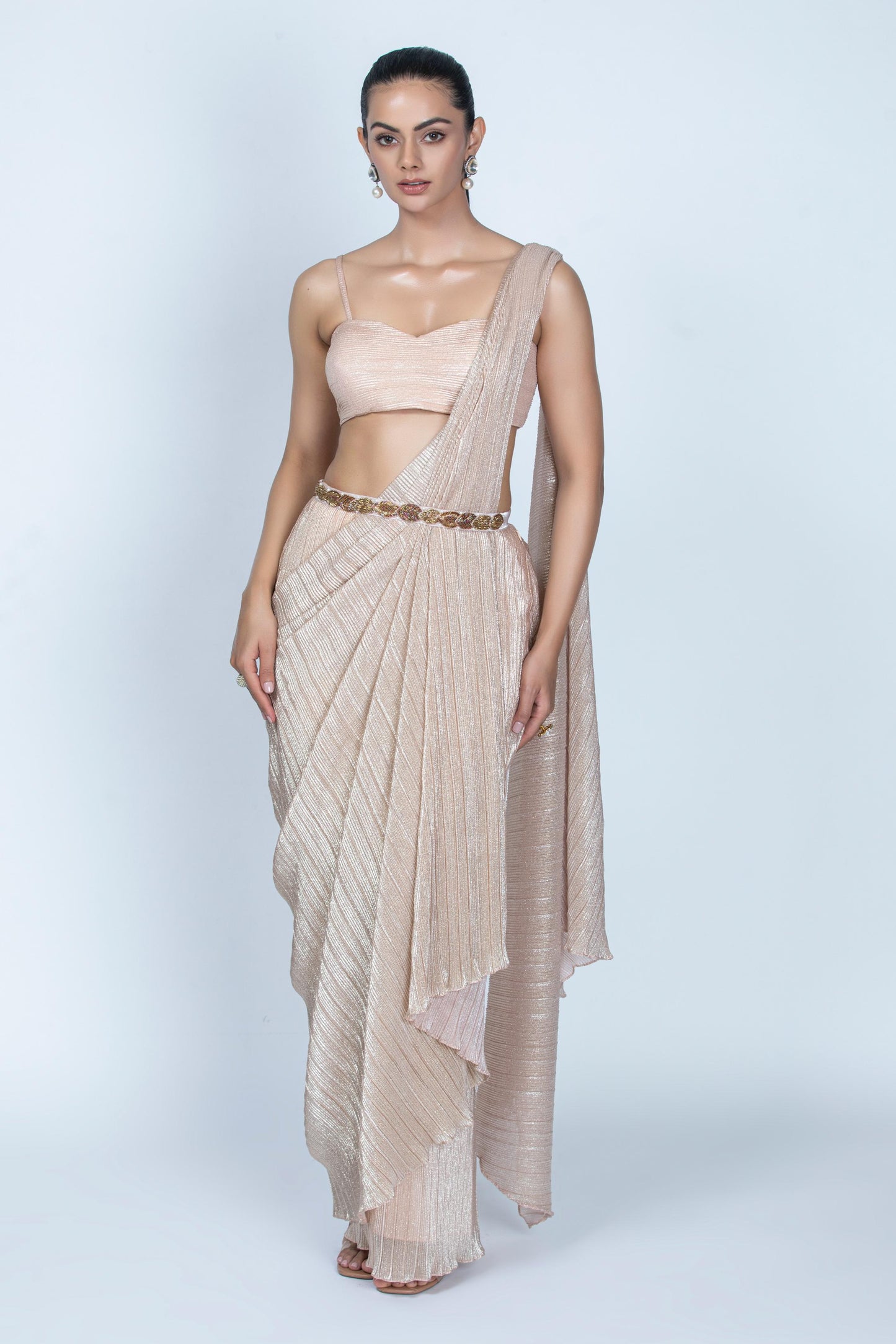 PEACH PRE-STITCHED SAREE & BELT