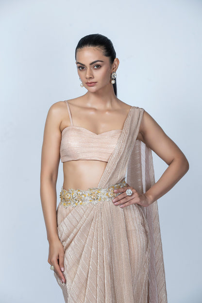 PEACH SAREE & FLOWER BELT