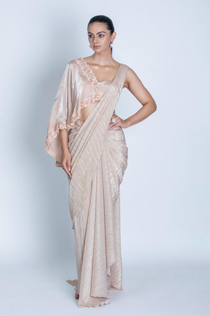 PEACH SHIMMER PLEATED SAREE