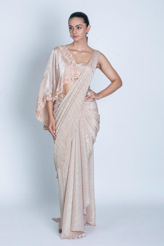 PEACH SHIMMER PLEATED SAREE