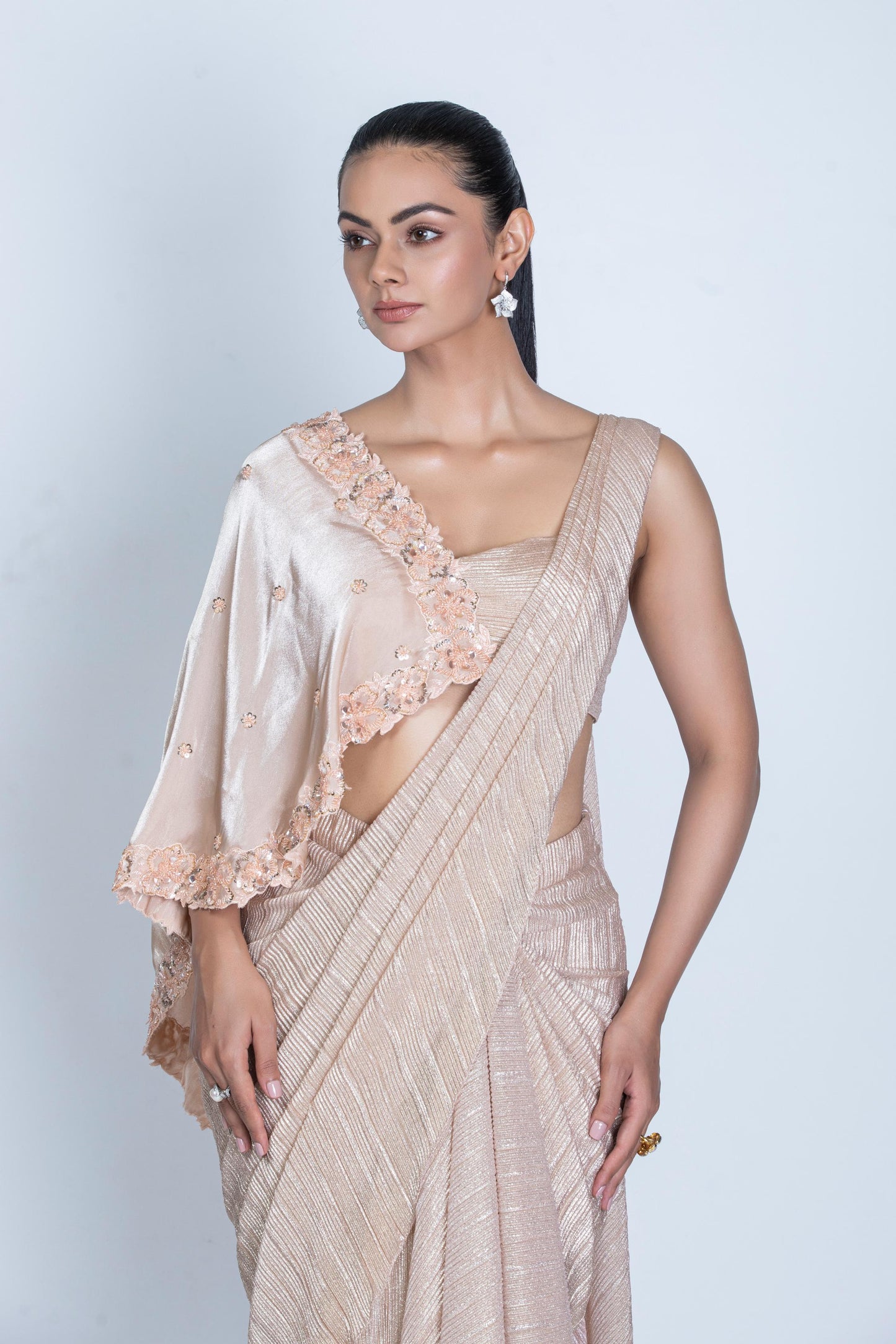 PEACH SHIMMER PLEATED SAREE