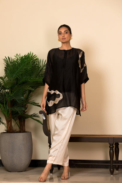 EEDA SILK SHIRT WITH ASYMMETRICAL PATCHWORK