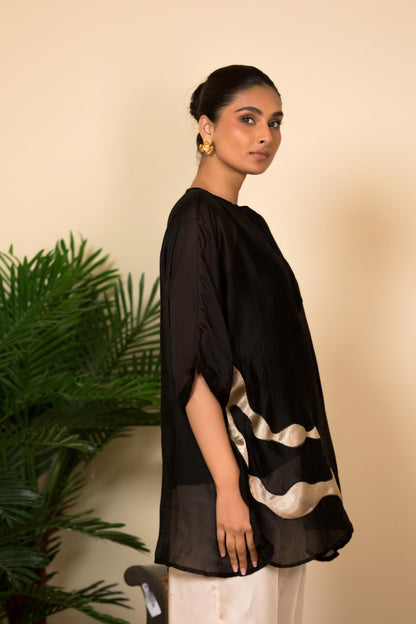 EEDA SILK SHIRT WITH ASYMMETRICAL PATCHWORK