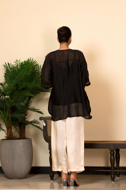 EEDA SILK SHIRT WITH ASYMMETRICAL PATCHWORK