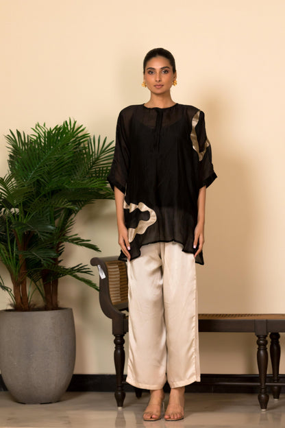 EEDA SILK SHIRT WITH ASYMMETRICAL PATCHWORK