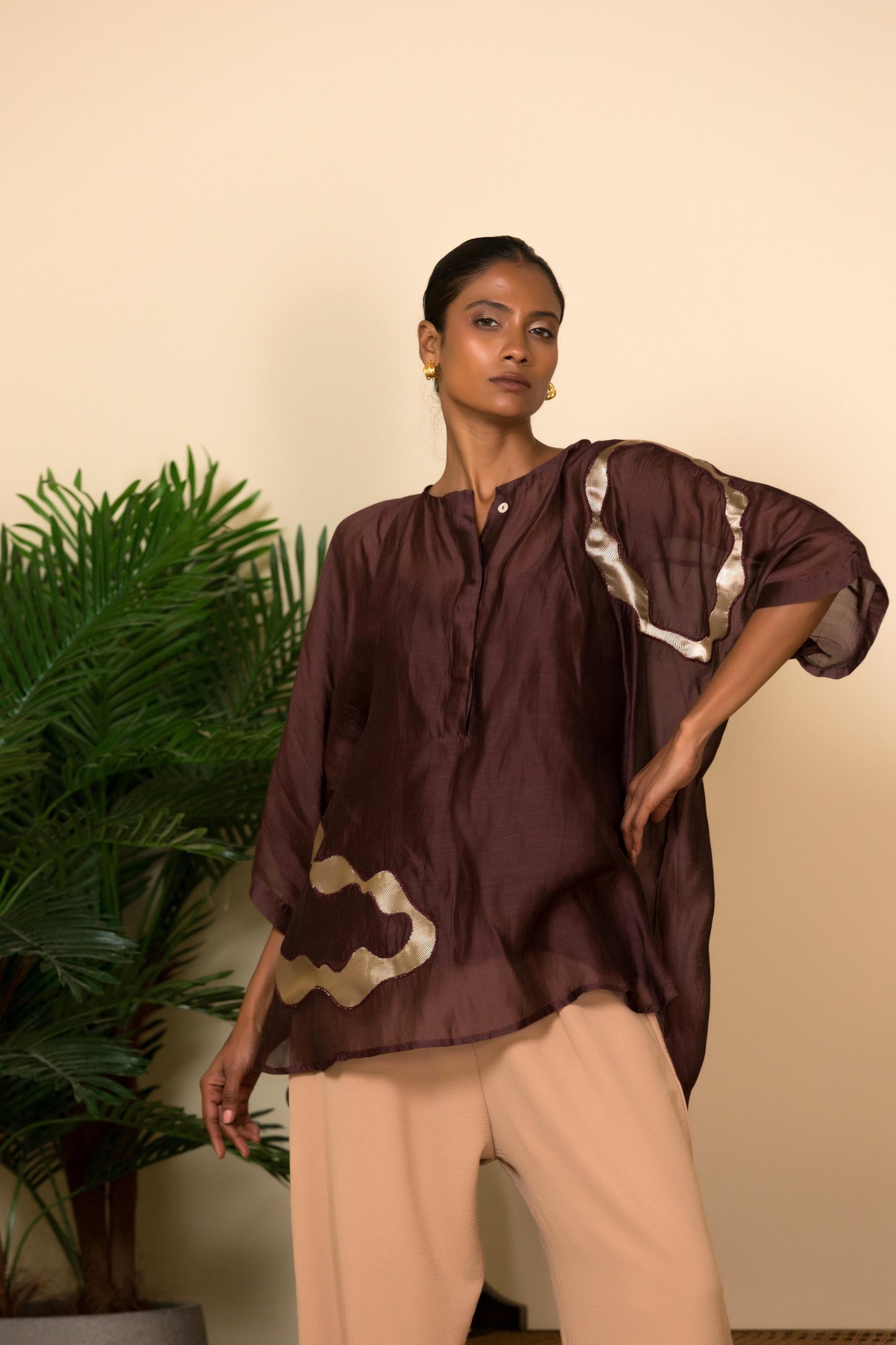 EEDA SILK SHIRT WITH ASYMMETRICAL PATCHWORK