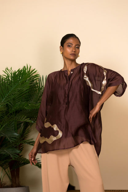 EEDA SILK SHIRT WITH ASYMMETRICAL PATCHWORK