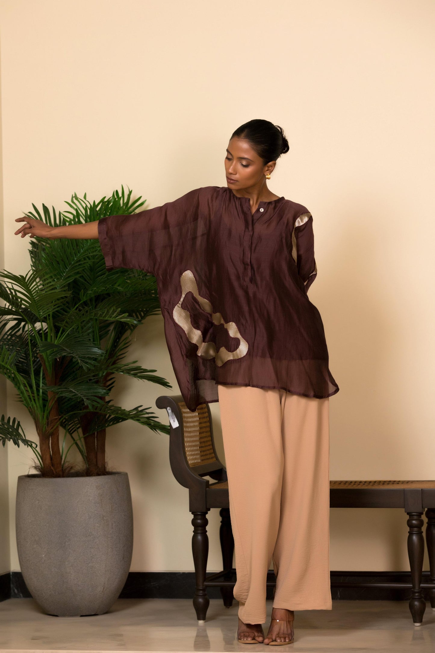 EEDA SILK SHIRT WITH ASYMMETRICAL PATCHWORK