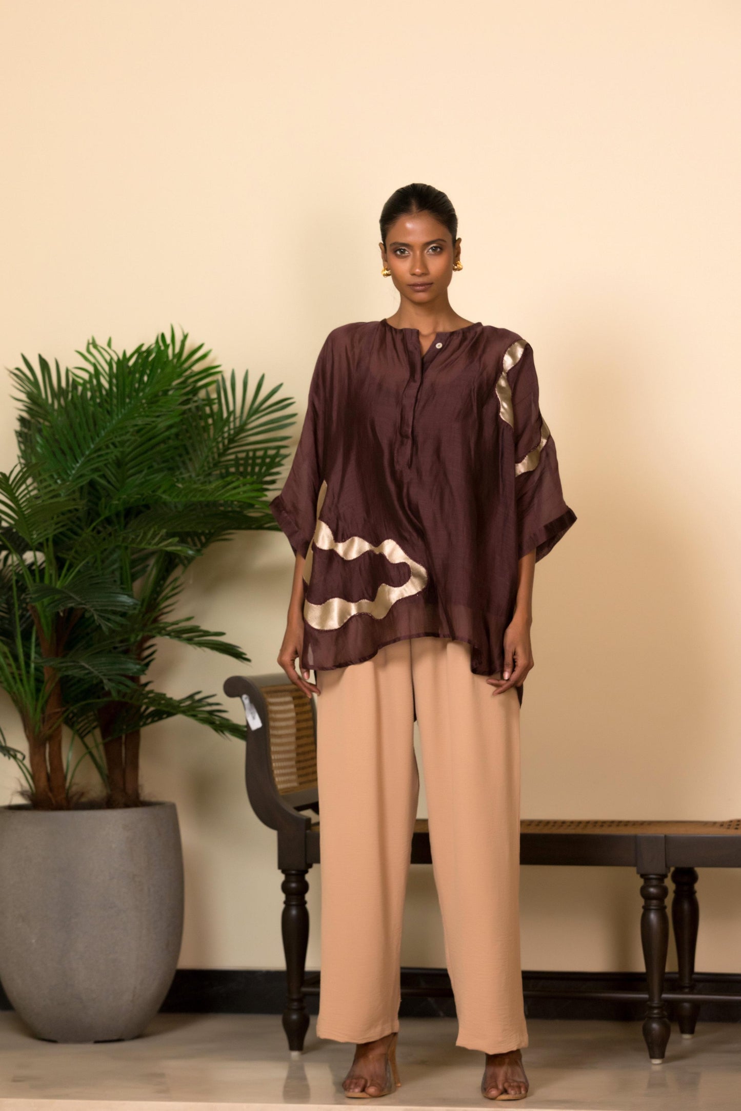 EEDA SILK SHIRT WITH ASYMMETRICAL PATCHWORK