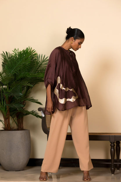 EEDA SILK SHIRT WITH ASYMMETRICAL PATCHWORK
