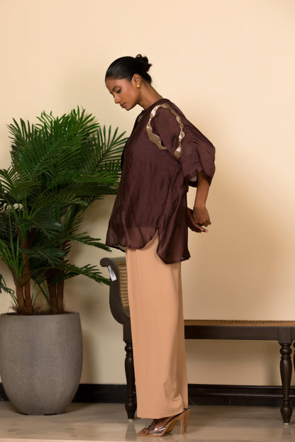 EEDA SILK SHIRT WITH ASYMMETRICAL PATCHWORK
