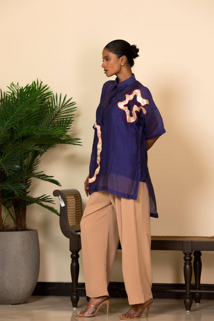 EEDA SILK SHIRT WITH ASYMMETRICAL PATCHWORK