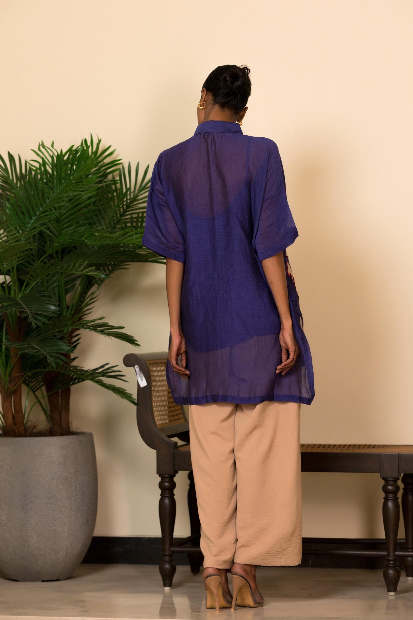 EEDA SILK SHIRT WITH ASYMMETRICAL PATCHWORK
