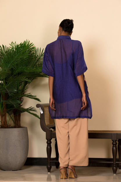 EEDA SILK SHIRT WITH ASYMMETRICAL PATCHWORK