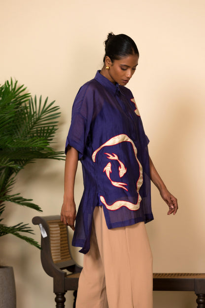 EEDA SILK SHIRT WITH ASYMMETRICAL PATCHWORK
