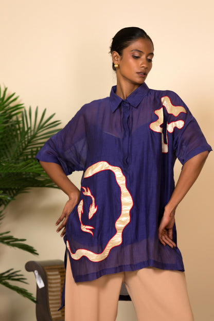 EEDA SILK SHIRT WITH ASYMMETRICAL PATCHWORK