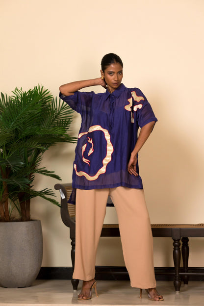 EEDA SILK SHIRT WITH ASYMMETRICAL PATCHWORK