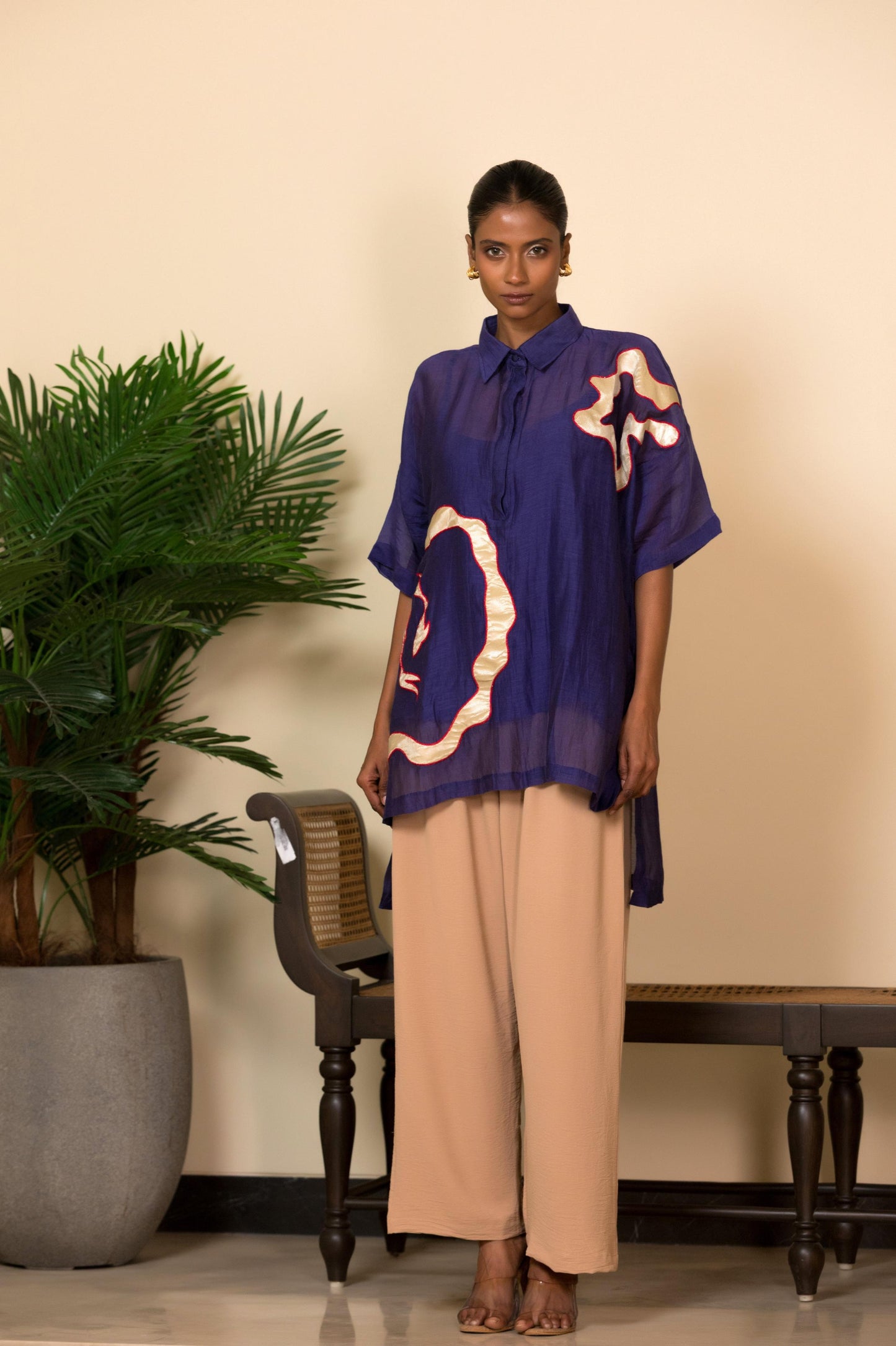 EEDA SILK SHIRT WITH ASYMMETRICAL PATCHWORK