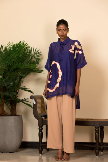 EEDA SILK SHIRT WITH ASYMMETRICAL PATCHWORK