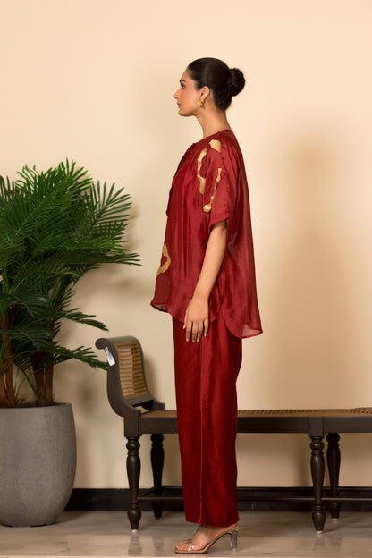 EEDA ASYMMETRICAL PATCHWORK  SILK SHIRT SET