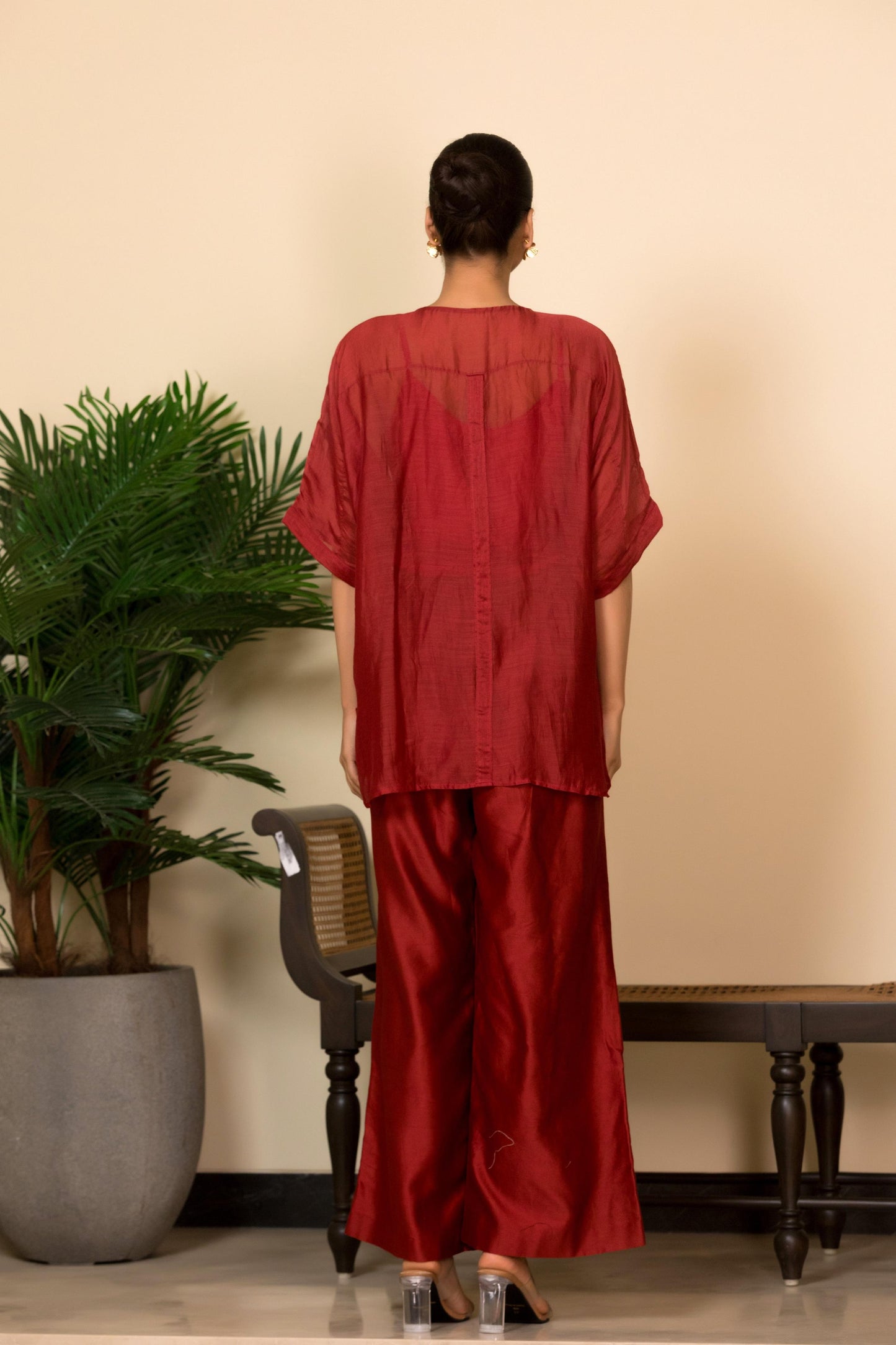 EEDA ASYMMETRICAL PATCHWORK  SILK SHIRT SET