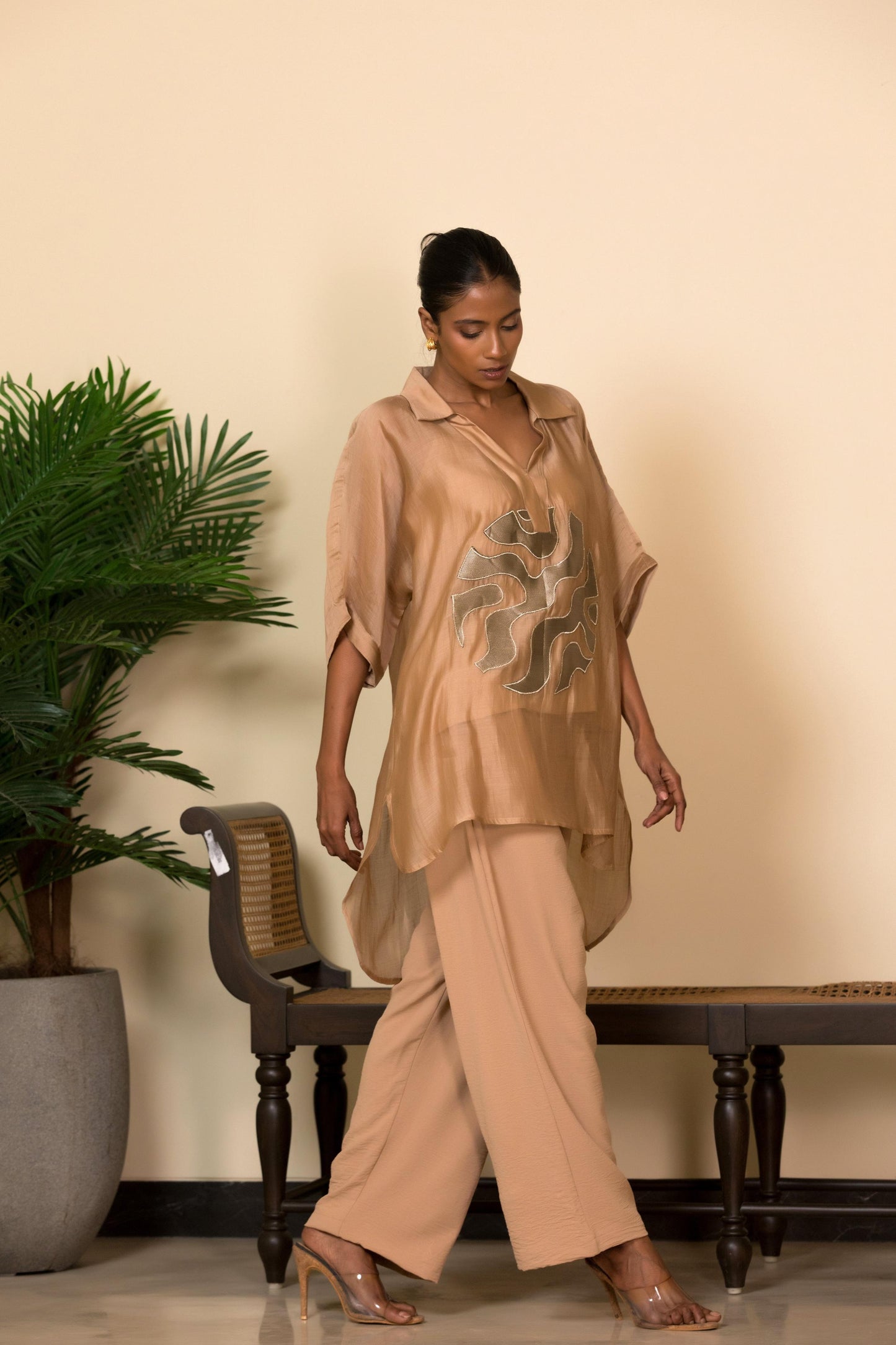 EEDA SILK CENTRE BROCADE PATCH SHIRT