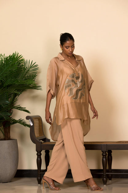 EEDA SILK CENTRE BROCADE PATCH SHIRT