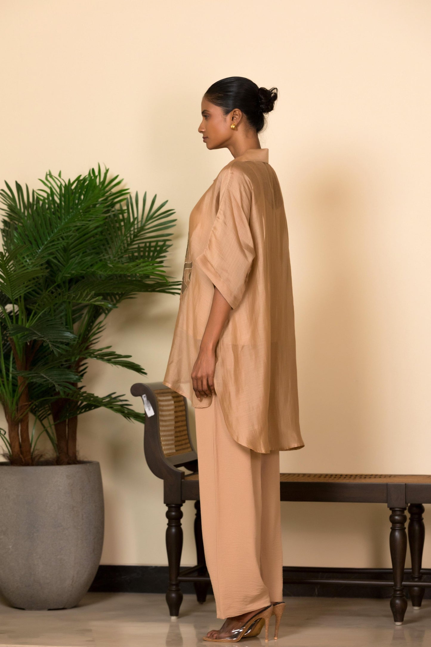 EEDA SILK CENTRE BROCADE PATCH SHIRT