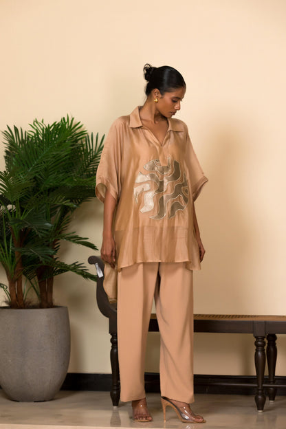 EEDA SILK CENTRE BROCADE PATCH SHIRT