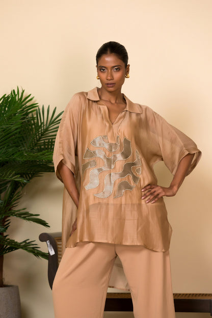 EEDA SILK CENTRE BROCADE PATCH SHIRT