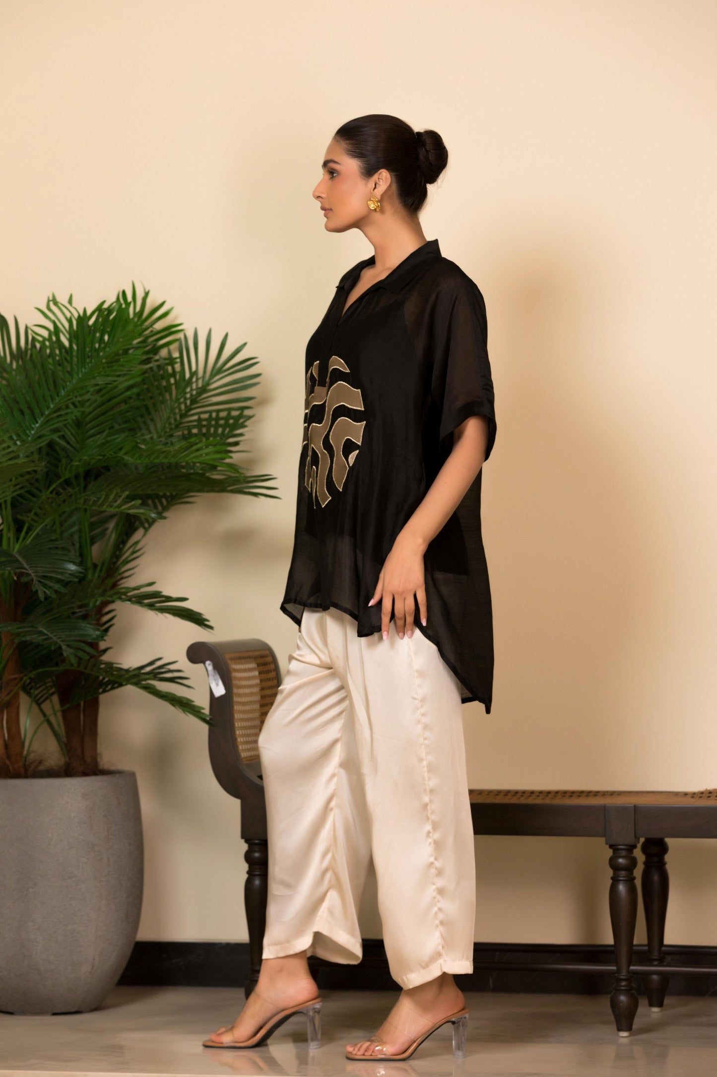EEDA SILK CENTRE BROCADE PATCH SHIRT
