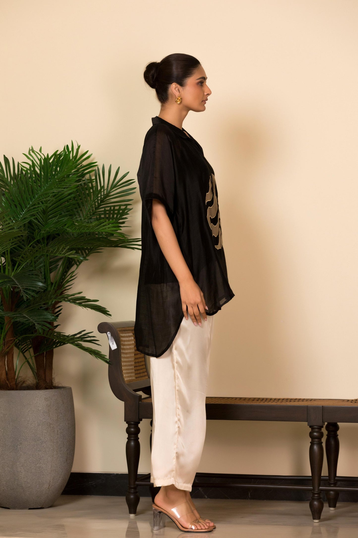 EEDA SILK CENTRE BROCADE PATCH SHIRT