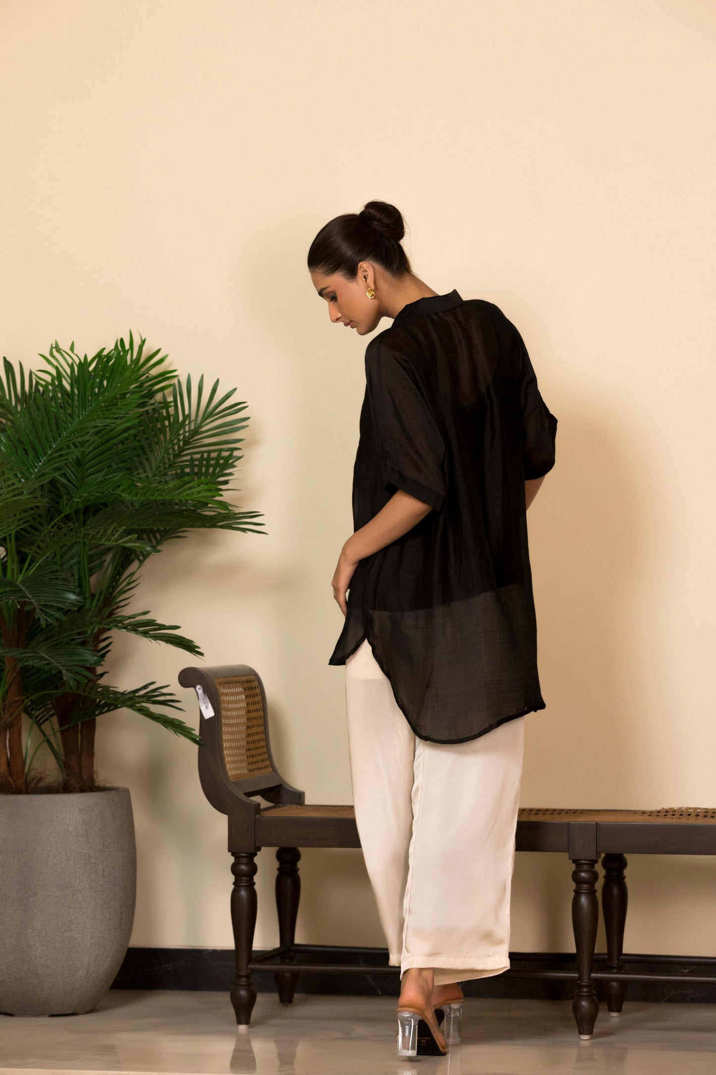 EEDA SILK CENTRE BROCADE PATCH SHIRT