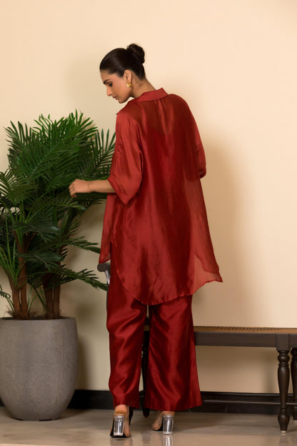 EEDA SILK CENTRE BROCADE PATCH SHIRT SET